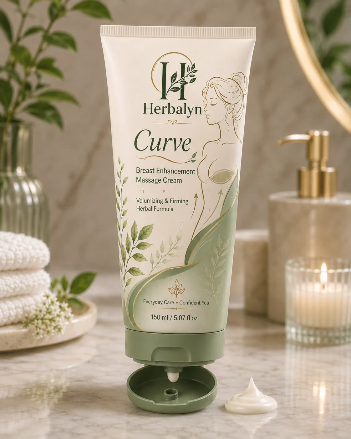 Open cap Herbalyn Curve tube with cream